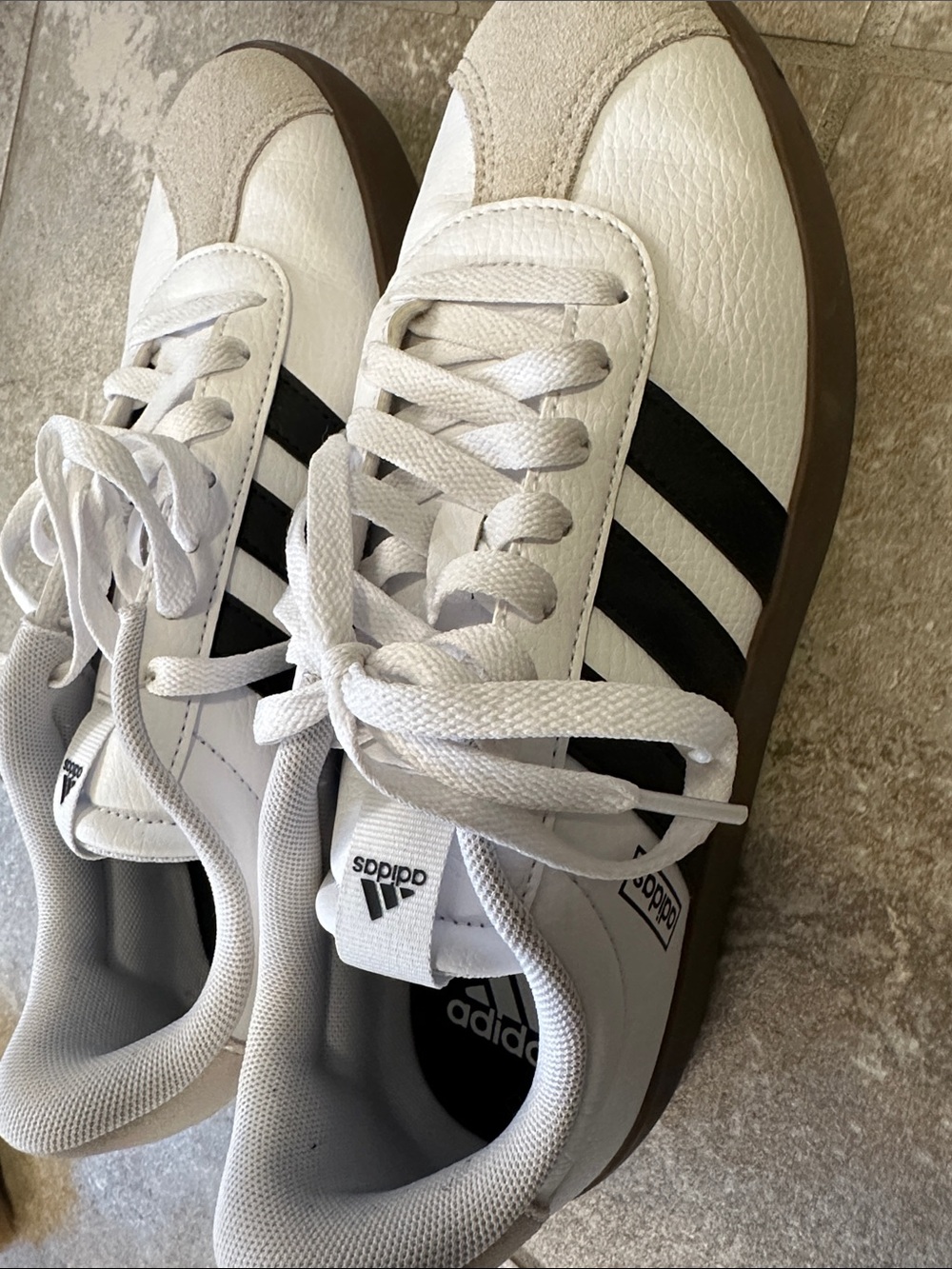 adidas White Leather Sneakers with Black Three Stripes Size 9